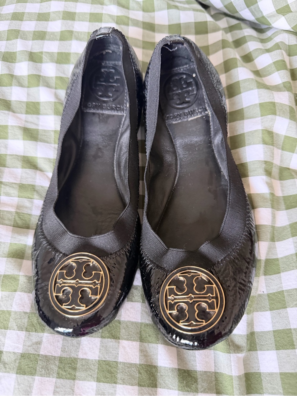 Tory Burch Black Patent Logo Round-Toe Ballet Flats